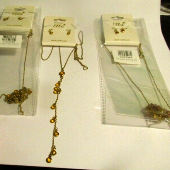 Ella Jewelry - Jewelry Lot of 3 Delicate Glass Crystal Y- Necklace & Earring Set